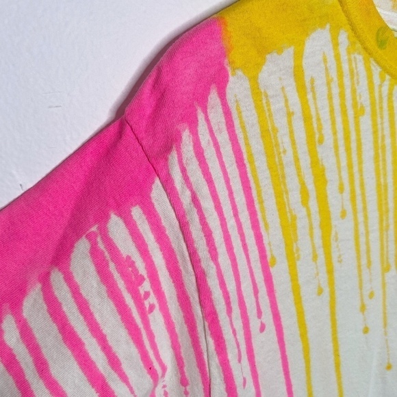 Upcycled Cream Tee with Florescent Dye Drips - Picture 3 of 7